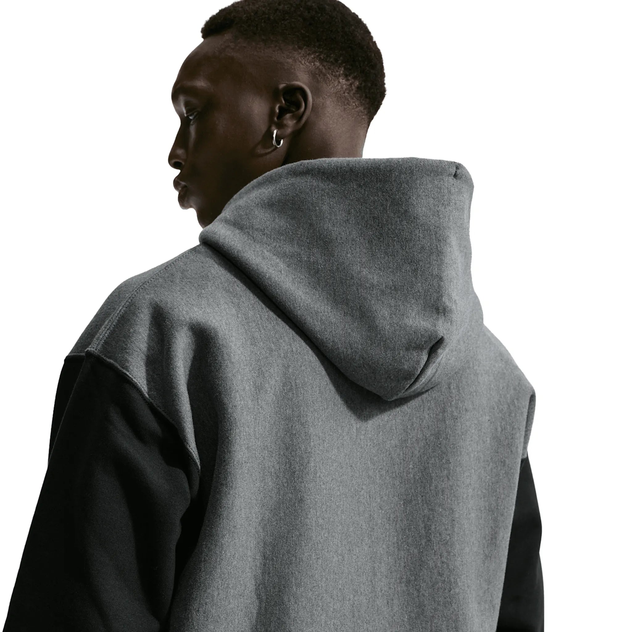 Back View of Nike Solo Swoosh x Syna World x Central Cee Fleece Grey Zip-Up Hoodie IQ0533-063